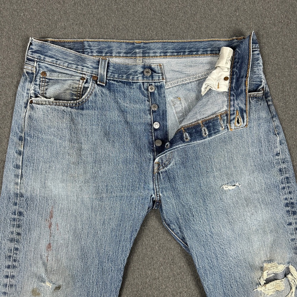 Levi's 501 Button Fly Jeans 36x30 Distressed Thrashed Faded Vintage Denim Grunge